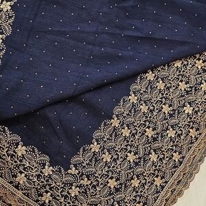 Elegant Navy Blue and Gold Embroidered Saree